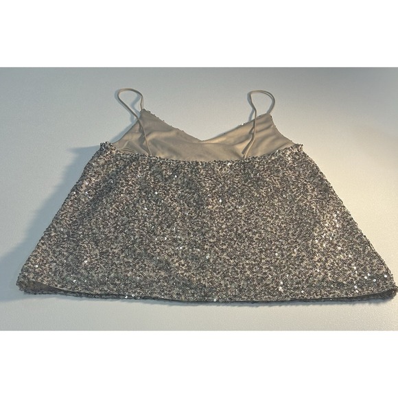 Mango Sequin V Neck Cami Tank Spagetti Strap Lined Sparkly Chic Top Size XS / 2 - Picture 4 of 14